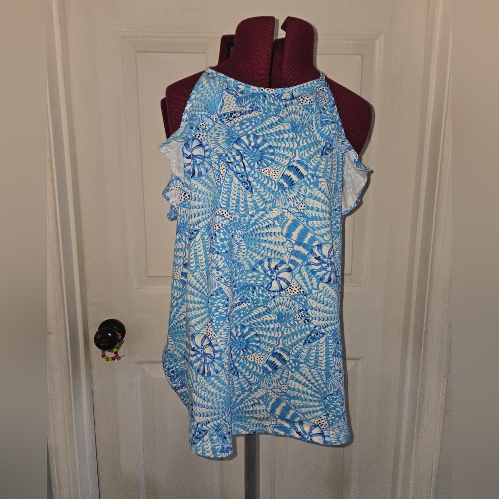 Lilly Pulitzer Medium Strappy Blue Ocean Print Seahorse Beachy Blouse